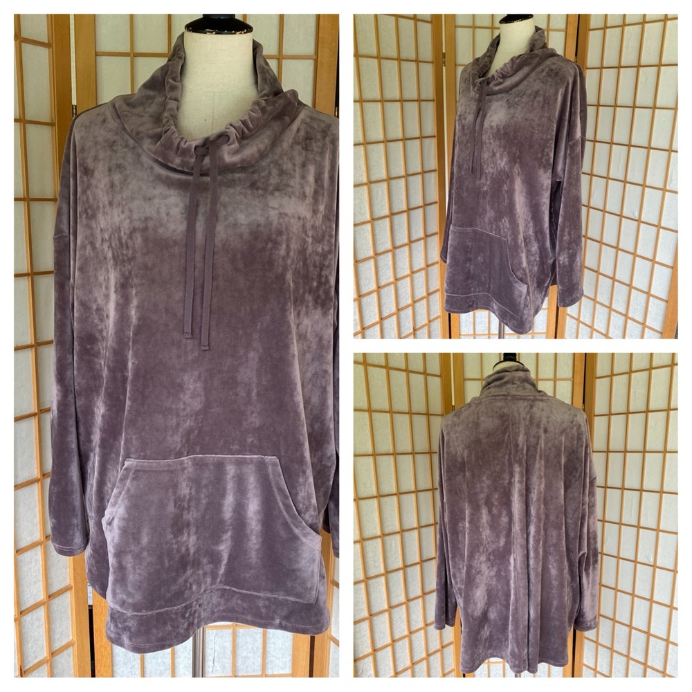 Soft & Cozy Lounge Wear Taupe Sweatshirt Velour Top SZ 1X